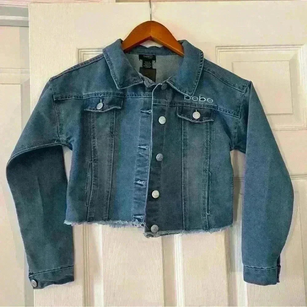 Bebe Girls Button Down Denim Cut Off Jacket
